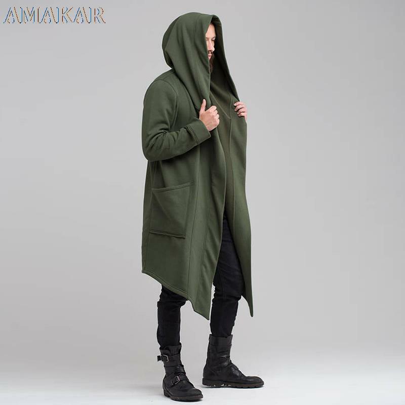 Mantel Mantel Penahan Angin Mantel Bertudung Pria Fashion Kardigan Panjang Gaya Jepang Jaket Musim Gugur dan Musim Dingin Eropa Mantel Jas Hujan Pria