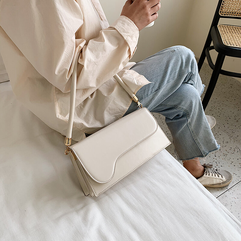 Bolsa de ombro feminina elegante estilo simples, bolsa de mão pequena de couro pu para mulheres 2021, bolsa de ombro para viagem