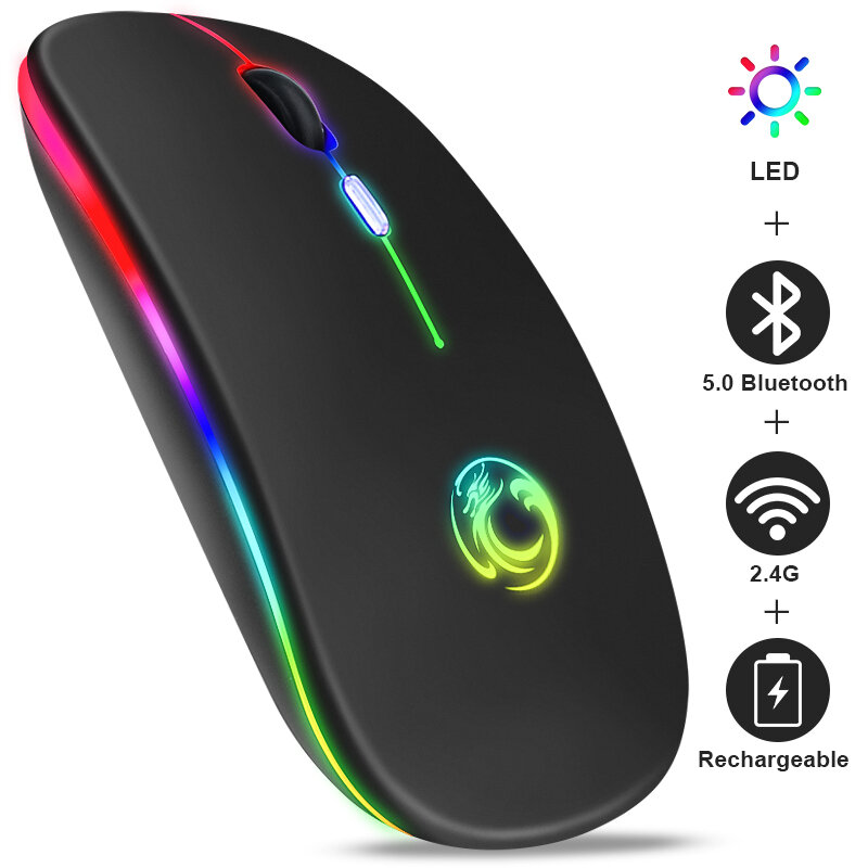 Mouse Wireless per Computer RGB Mouse Bluetooth Mouse Wireless ricaricabile USB silenzioso Mause Mouse ergonomici per PC portatile