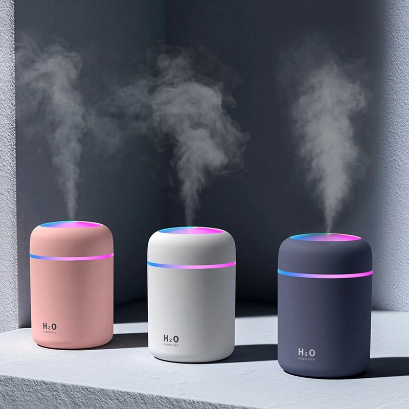 Luftbefeuchter 300ml Ultraschall Aroma Ätherisches Öl Diffusor Mini USB Kühlen Nebel Maker Aromatherapie mit Bunte Licht Auto Hause