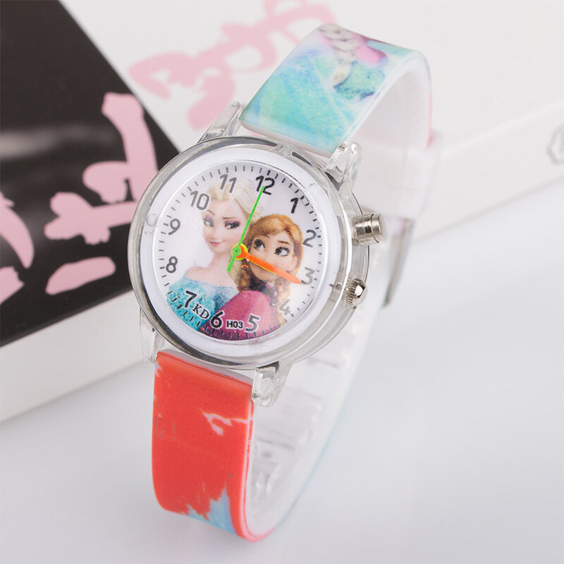 Мультяшный милый цветной светильник, Силиконовые кварцевые часы для детей, девочек, модный браслет, светящиеся наручные часы