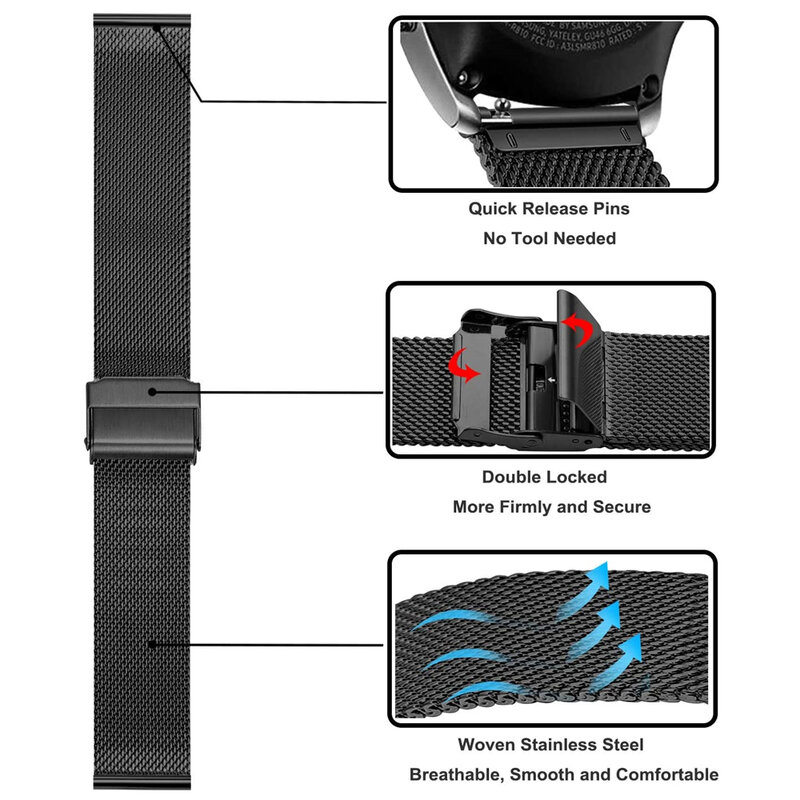 Наборы ремней для Samsung Galaxy Watch 3 Band 20 мм 22 мм цельный браслет из нержавеющей стали для Galaxy Watch 41 мм 45 мм сетчатые петельные ремни