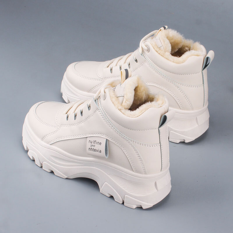 Zapatillas de deporte informales para mujer, zapatillas de invierno con piel de felpa, zapatos cálidos para mujer, zapatos con cordones