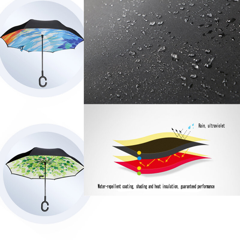 Lange Schaft Doppel Schicht Invertiert Regenschirm Winddicht Reverse C-Haken Männlichen Golf Regenschirm Reverse Hand-freies Automatische Regenschirme