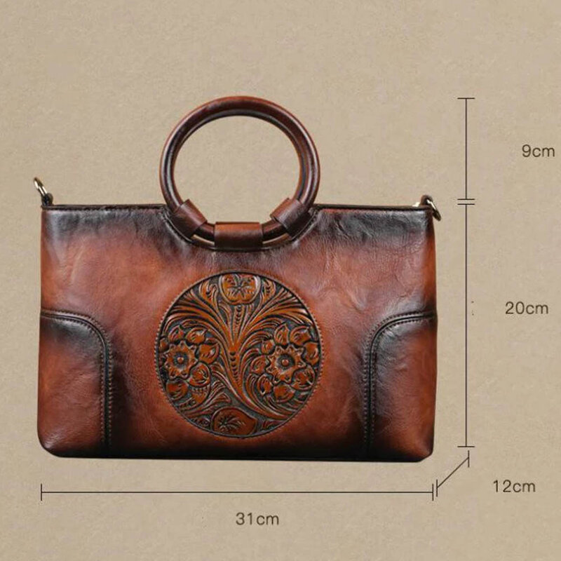 Сумка CGA женская кожаная, роскошная Большая вместительная сумочка через плечо с тиснением в стиле ретро, ручной работы