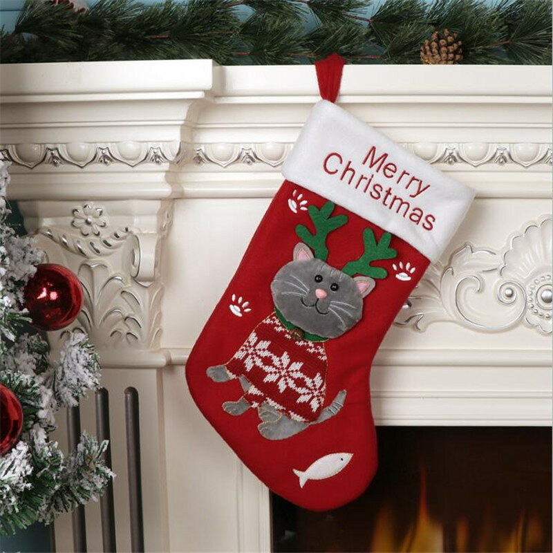 Animal de estimação meias de natal para cães e gatos lareira pendurado vermelho verde pelúcia personalizado meias para decoração de natal