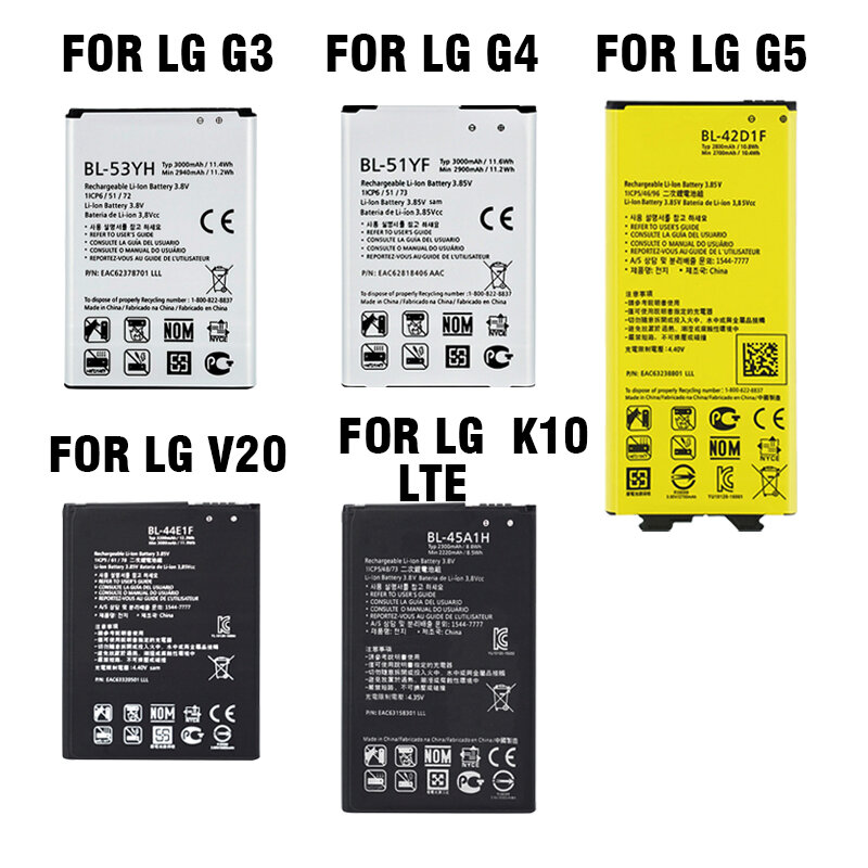 OHD 원래 LG G3 G4 G5 V20 K10 LTE 배터리 BL-53YH BL-51YF BL-42D1F BL-45A1H BL-44E1F 배터리