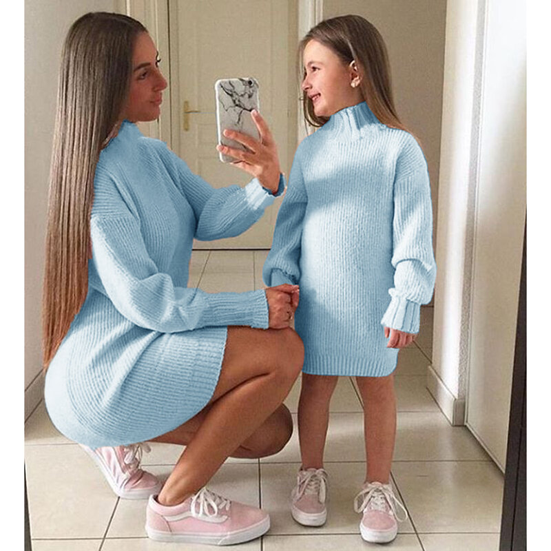 2020 New Baby Girl Clothes Mom Winter Clothes Solid Knitted Sweater Dress Baby Girls Sweaters Toddler Sweater Kids Sweaters Pink