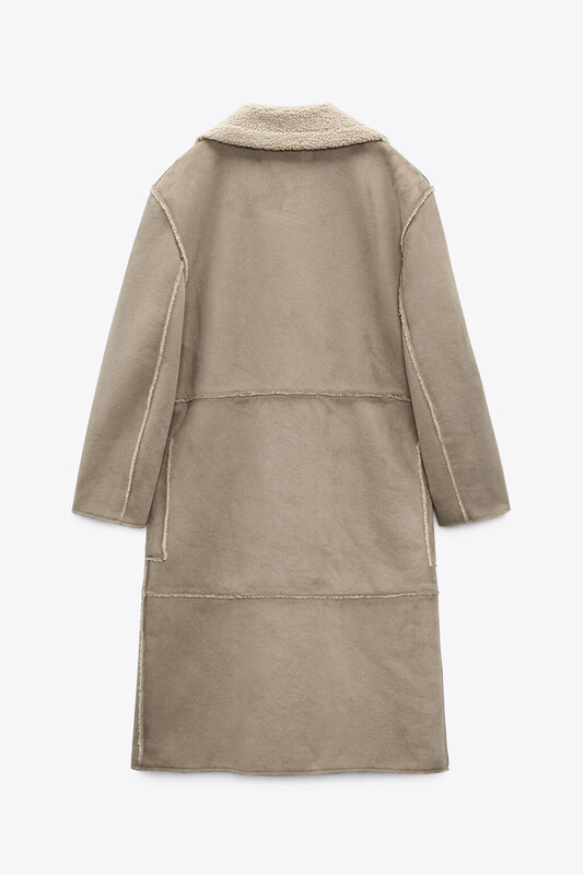 2021 جديد الشتاء معطف المرأة خمر سميكة سترة بجلد مزأبر جيوب عادية السائق معطف الإناث الدافئة الصوف طويل أبلى السيدات trf