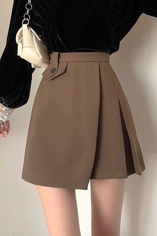 하프 길이 스커트 여성 가을 한국 2021 새로운 불규칙한 폴드 디자인 하이 웨이스트 얇은 안티 라이트 A 자형 스커트