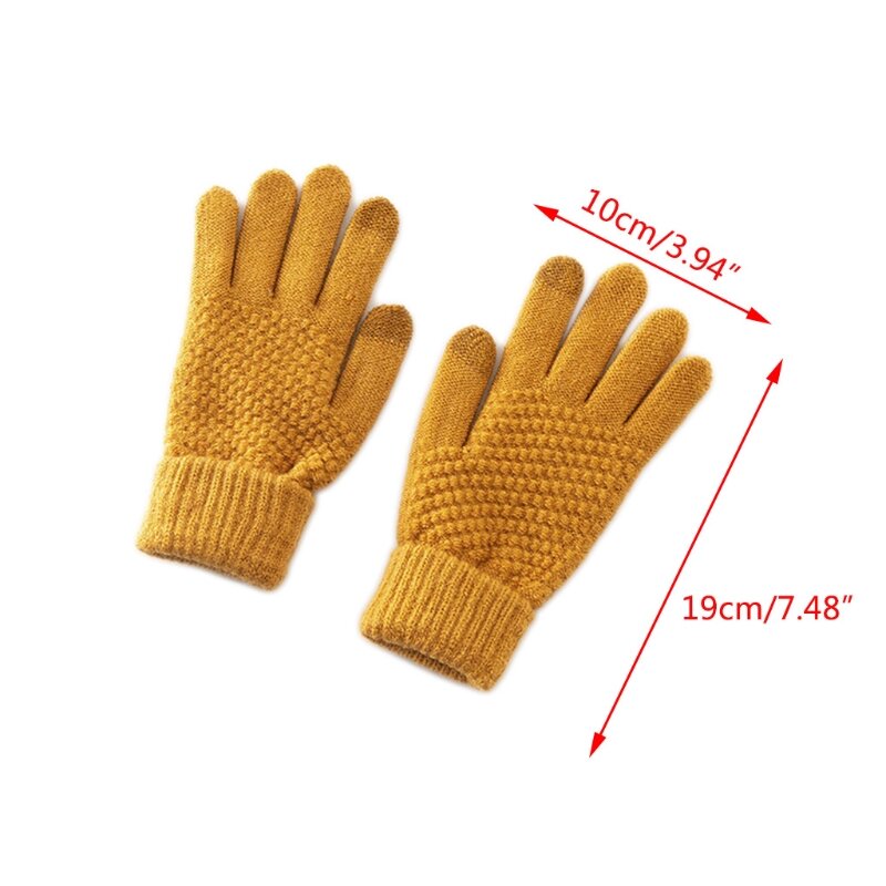Unisex Winter Knitted Touch Screen Gloves Solid Color Thick Plush Lining Warm Cozy Jacquard Full Finger Texting Mittens