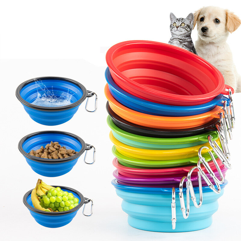 Cuencos plegables de silicona para perros y gatos, cuenco de agua portátil para viajes, acampada, 350ML/1000ML