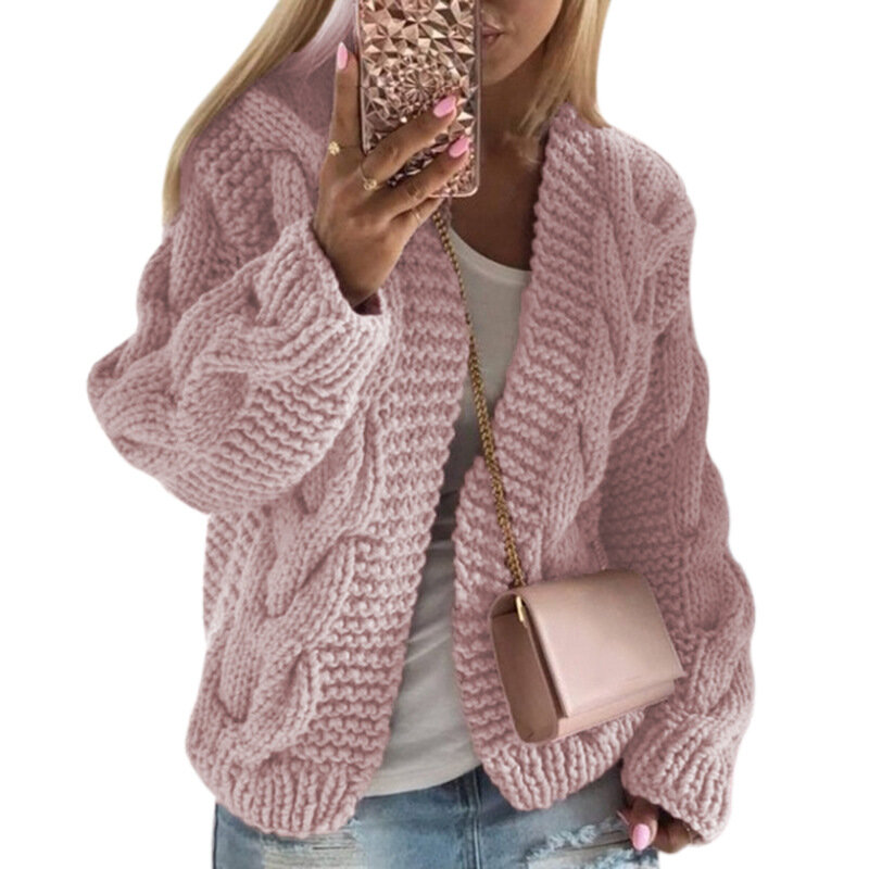 Fashion Women Winter Faux Mohair Knitted Sweater Loose Warm Cardigan Casual Coat woman sweaters 2021