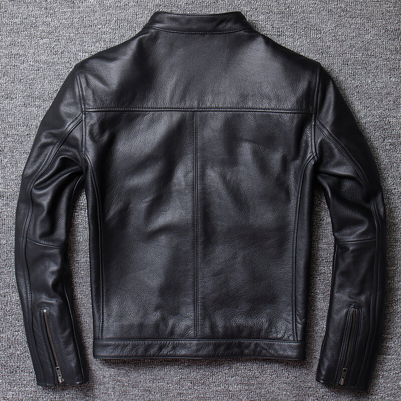 Chaqueta de cuero genuino estilo motocicleta para hombre, abrigo de talla grande 4XL, de cuero de vaca Natural, color negro, oferta especial