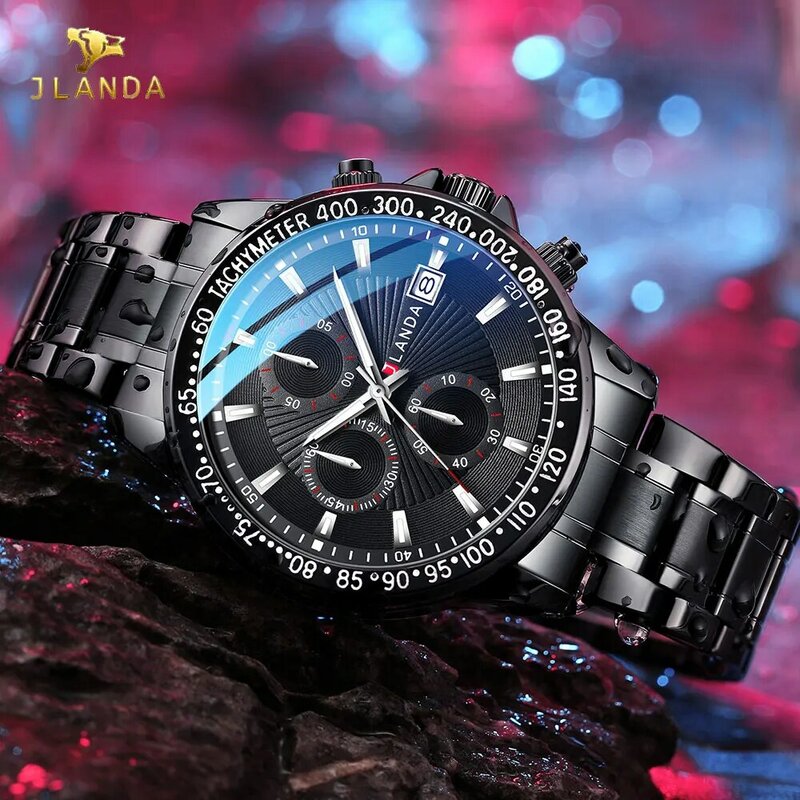 Relógio para homem quartzo relógios de pulso jlanda marca superior luxo aço inoxidável pulseira masculino relógios 2021 militar masculino relógio de pulso