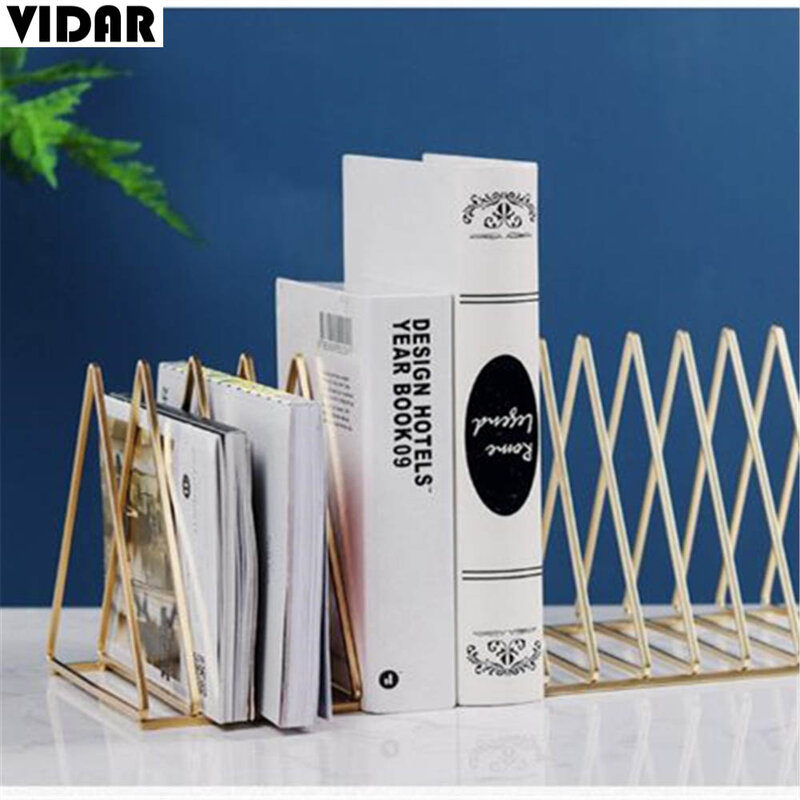 VIDAR Nordic Style Ornaments Triangle Rose Gold Book Stand Metal Telescopic Folding Bookshelf Magazine Rack