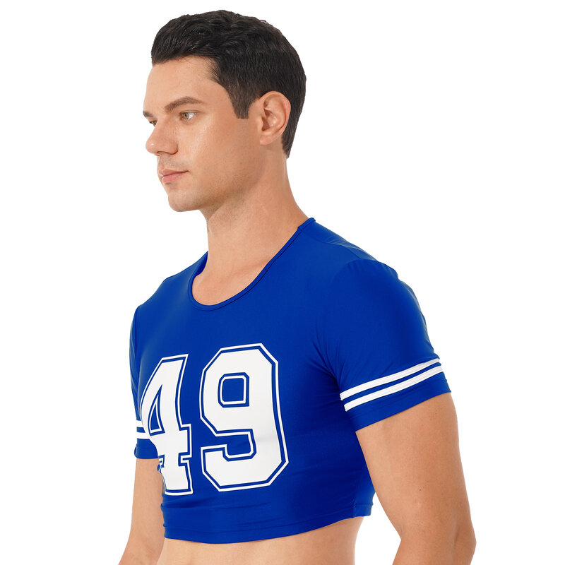 Mężczyźni krótki Top numer koszulki z krótkim rękawem podkoszulki kulturystyka Casual odzież gej mężczyzna Sissy kamizelka Fitness bielizna nocna