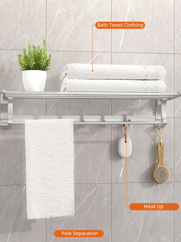 Joybos-toallero de baño, organizador de estante de almacenamiento de toallas, gancho plegable, estante ligero de lujo, aleación de aluminio