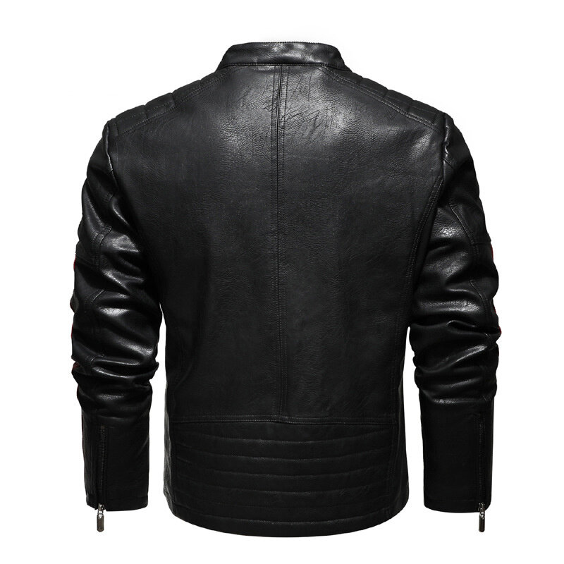 Nouvelle veste de moto en cuir pour hommes coupe-vent Biker vestes en Faux cuir pour hommes broderie à rayures Patchwork manteaux en cuir PU M-4XL