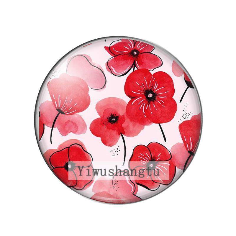 Fiore rosso rosa pittura fiore 8/10mm/12mm/18mm/20mm/25mm rotondo foto cabochon in vetro demo retro piatto risultati ZB0543