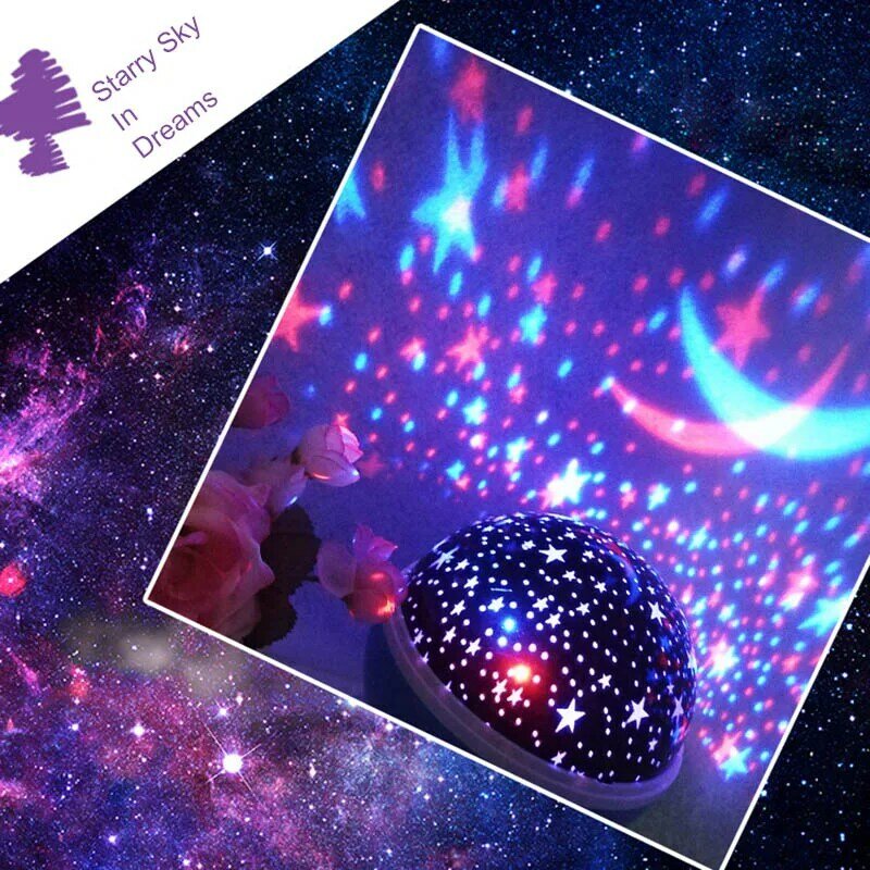 2020 New LED Rotating Star Projector Lighting Moon Starry Sky Children Baby Night Sleep Light Battery Projection Lamp