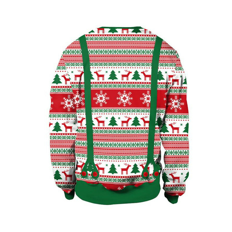 Свитер для мужчин и женщин, пуловер с круглым вырезом, с рождественской елкой, снеговиком, оленем, страшный рождественский джемпер