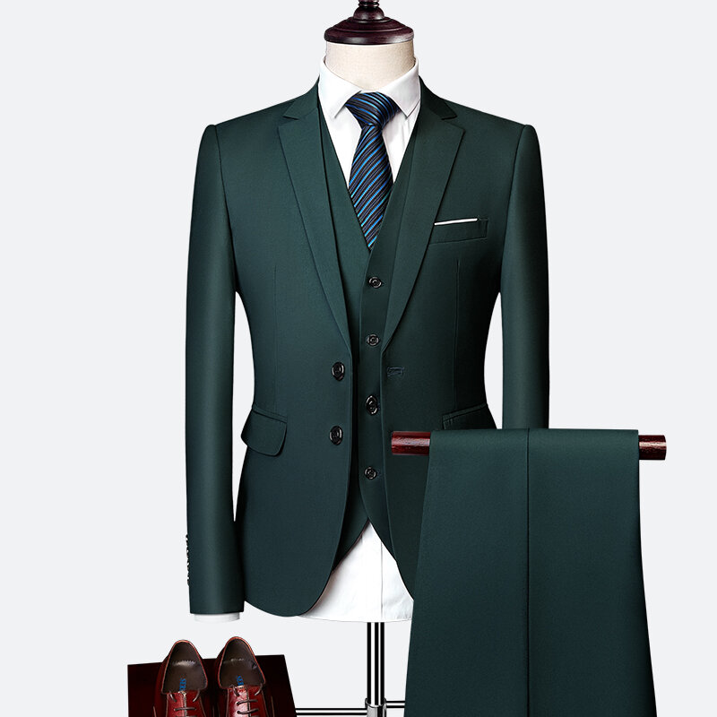 Костюм мужской, весна-осень 2020, высококачественный деловой пиджак, из трех предметов/тонкий, большого размера. Разноцветный бутик-костюм
