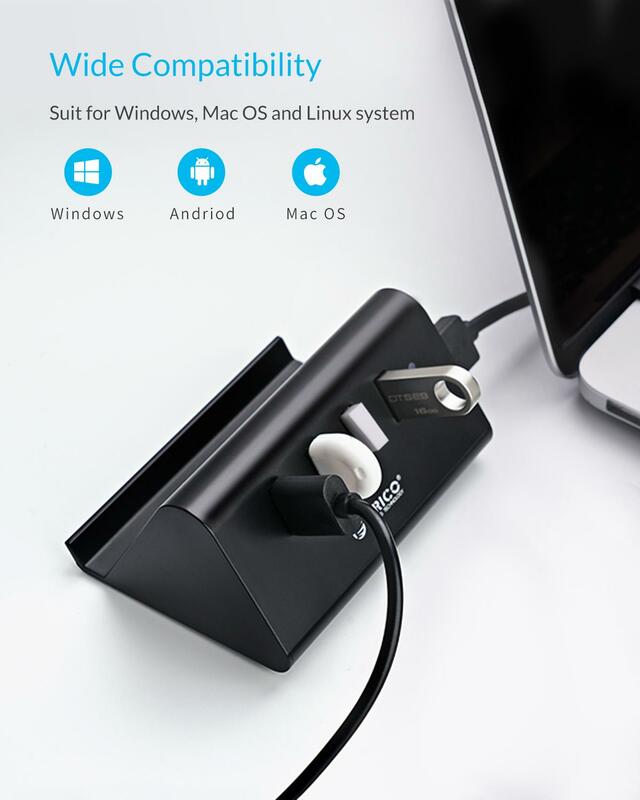 ORICO-Mini HUB divisor de 4 puertos USB 3,0 de alta velocidad, 5Gbps, para ordenador de escritorio, con soporte para teléfono, tableta y PC, negro/blanco