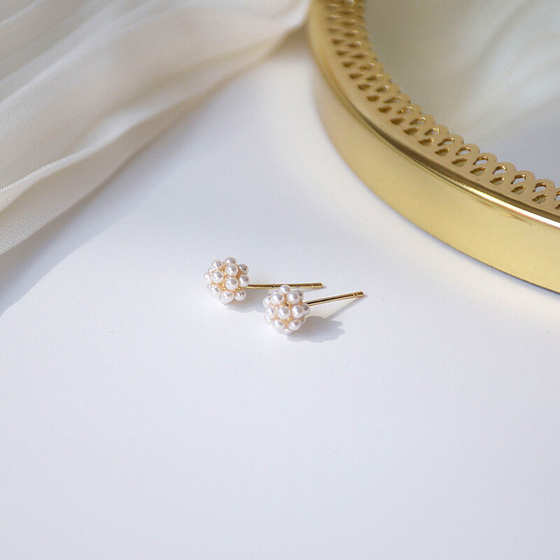 New Trendy 14k Real Gold Gypsophila Design orecchini di perle per le donne S925 argento ago Stud gioielli di alta qualità regalo Fine