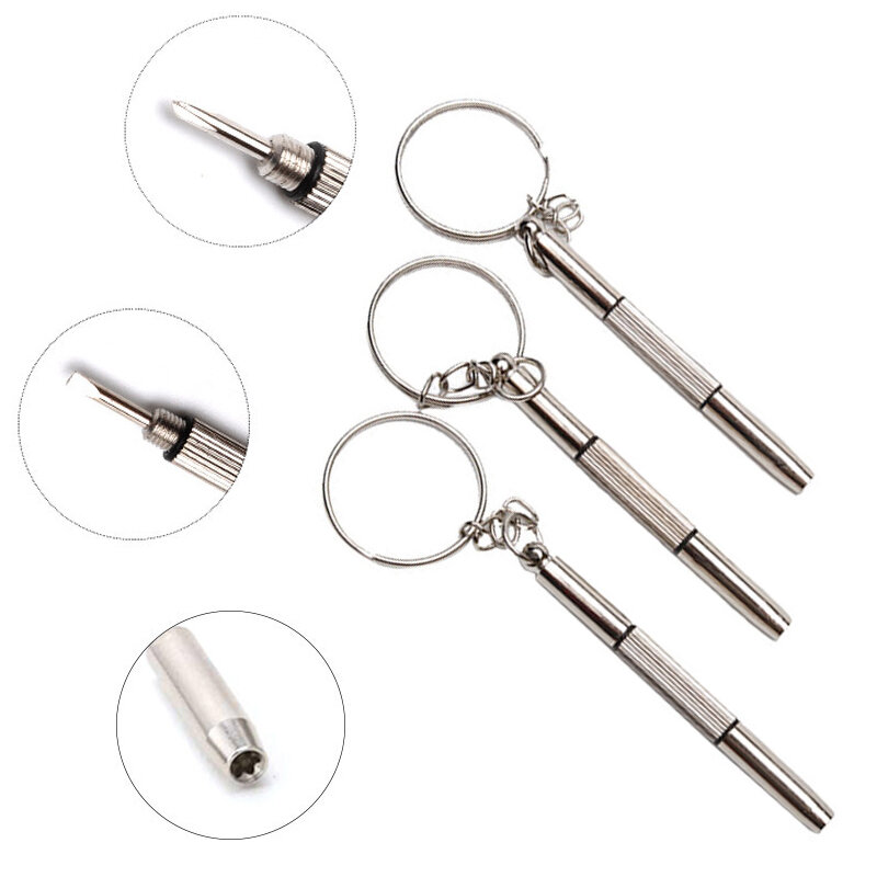 Fashion 3 in1 glasses screwdriver hand tools 3 in1 glasses screwdriver sunglass watch repair kit with keychain