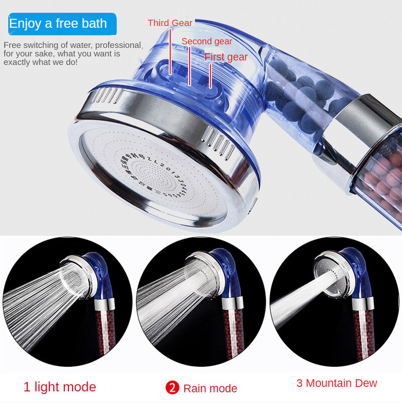 Handheld Rainfall 3 Modes Adjustable Saving Water High Pressure SPA Anion Filter Bathroom Shower Head shower accessories