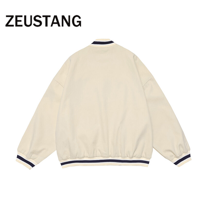 Zeusntang Harajuku Streetwear Fashion  Jackets Embroidered Letter Standard Loose Coats Hip Hop Casual Tops