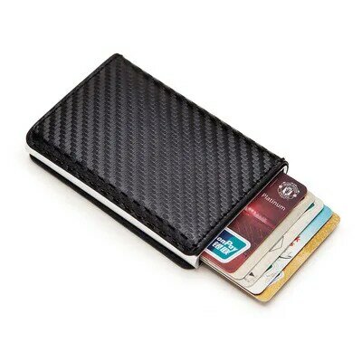 남자 자동 신용 카드 홀더 미친 말 가죽 RFID 지갑 알루미늄 미니 지갑 포켓 ID 카드 RFID 차단 지갑