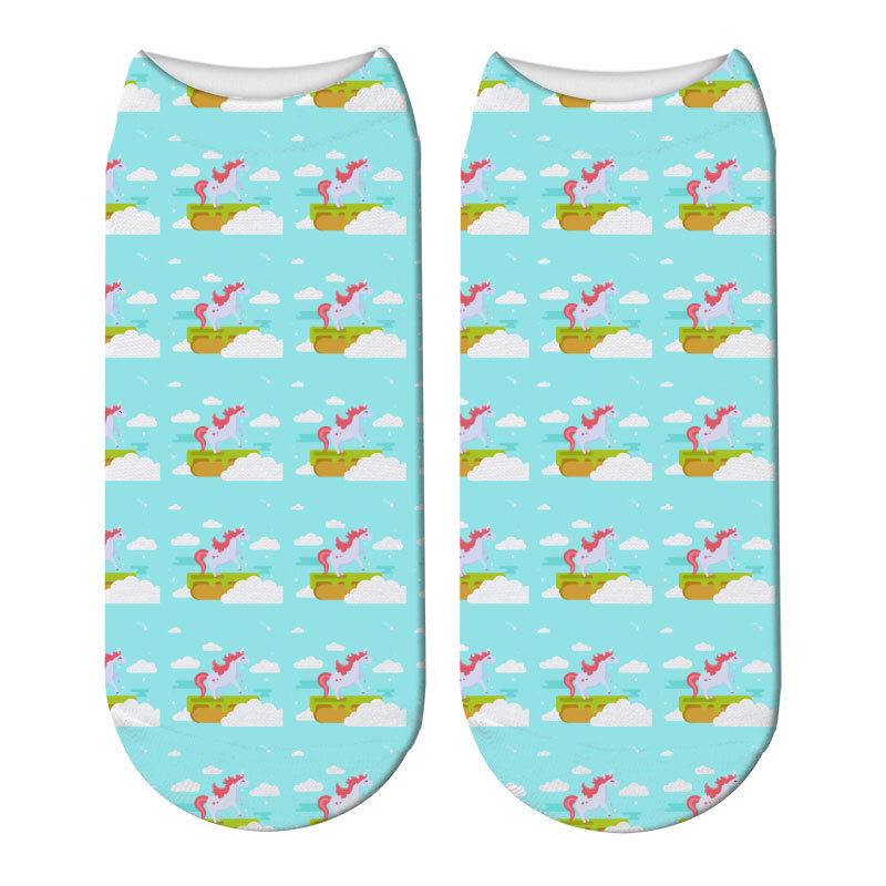 Bonito kawaii unicórnio arco-íris mulheres meias casuais engraçado tornozelo meias dos desenhos animados flores menina harajuku meias de algodão