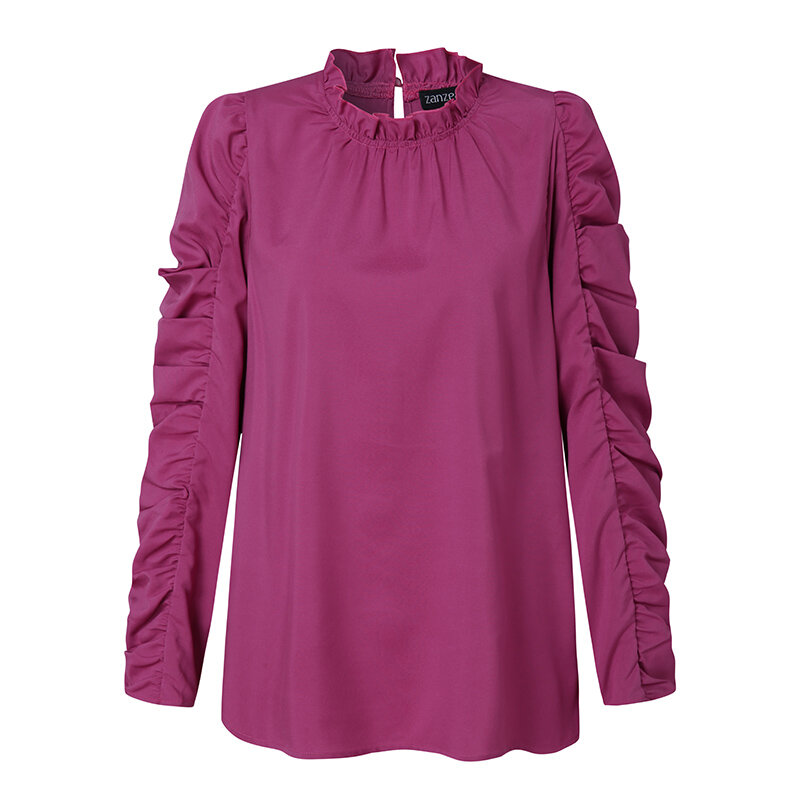 ZANZEA – Chemise plissée à manches longues pour femme, Blouse élégante, décontractée, couleur unie, printemps, 2021