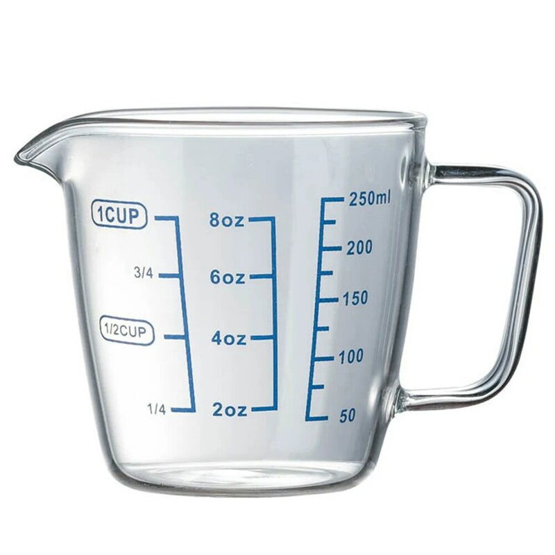 250 مللي/500 مللي مقاومة للحرارة قسط الزجاج المقوى قياس كوب الحليب مقياس الميكروويف قياس إبريق مع الأزرق قياس رقمي