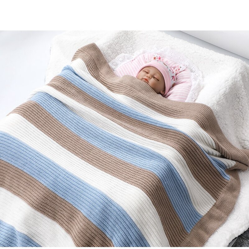 Baby Blanket Quilt Qomfortable And Soft Stripe Bed Sheet 70*90cm 27.56in*35.4in Cotton Yarn Knitted Stroller Blanket Newborn Kit