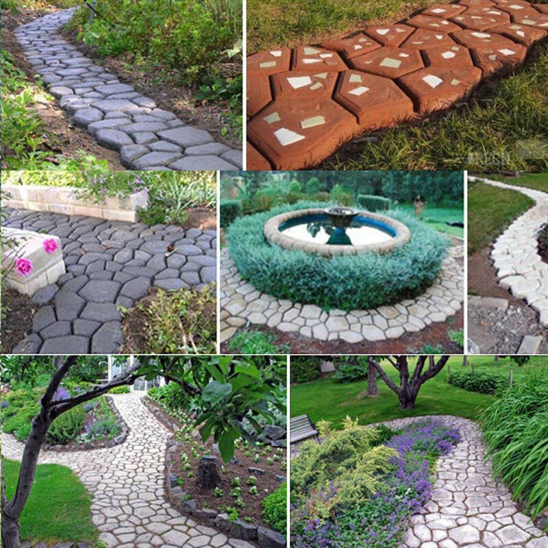 Concrete Molds Garden Floor DIY Paving Mould Home Garden Path Maker Manually Cement Brick Stepping Driveway Stone Road Mold Tool
