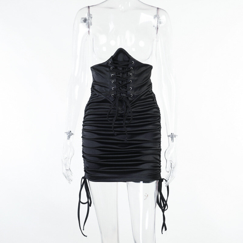 높은 허리 접어 바인딩됩니다 걸릴 기능을 스커트 스커트 기질 스커트 로프 느낌 드레스