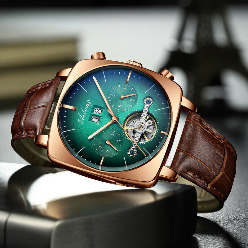 Swiss famosa marca relógio montre automatique luxe cronógrafo quadrado grande dial relógio oco à prova dwaterproof água nova moda dos homens relógios