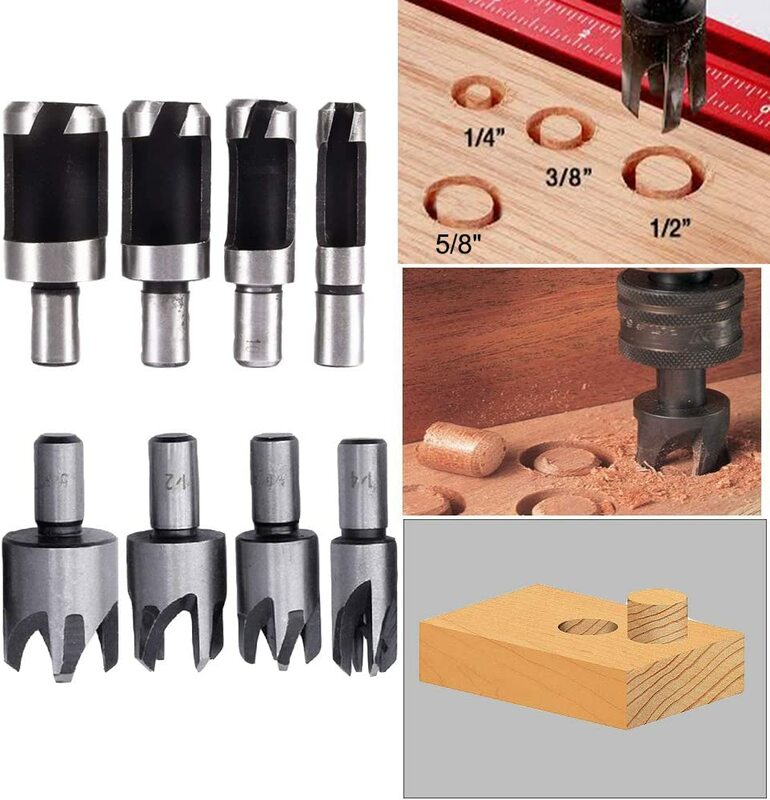 8PCS 5/8" 1/2" 3/8" 1/4" Carbon Steel Wood Plug cutter drill bit set 6pcs 1/4" Hex Shank 5 Flute 90 Degree Countersink Drill Bit