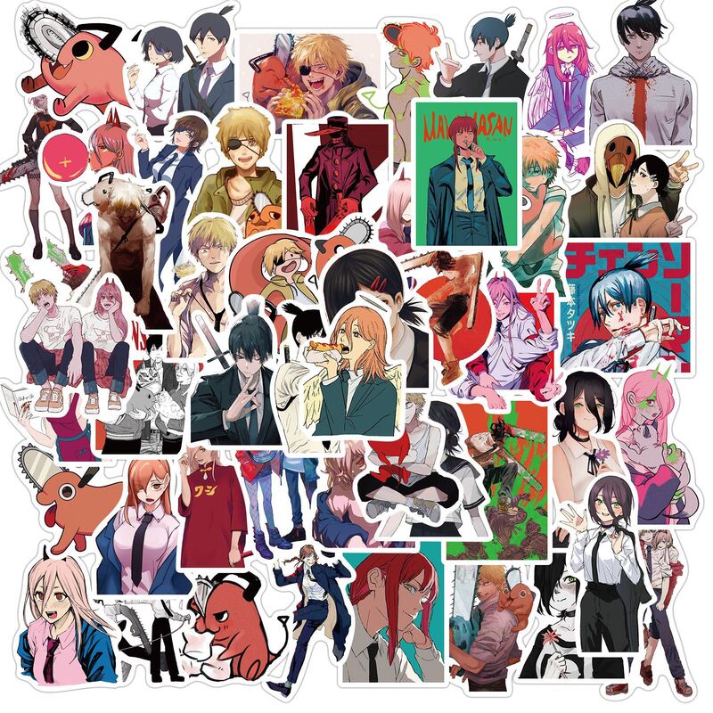 50PCS Chainsaw Man Anime Stickers Cool Graffiti Decals DIY Skateboard Suitcase Guitar Luggage Laptop Waterproof Sticker Decals