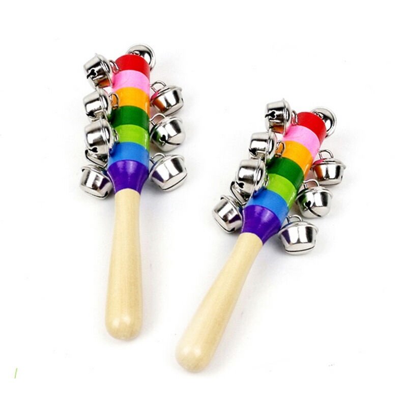 New Cute Baby Kid Rainbow Rattle Pram Crib Handle Wooden Bell Stick Shaker Rattles Toys Gift Baby Toddler Toys Baby Rattles