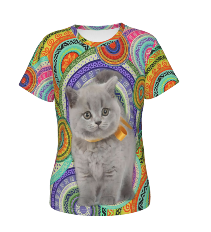 Kaus Fashion Baru untuk Wanita Kaus Gambar Cetak 3D Kucing Lucu Kaus Lengan Pendek Musim Panas Kaus Gambar Belakang Ramping Wanita