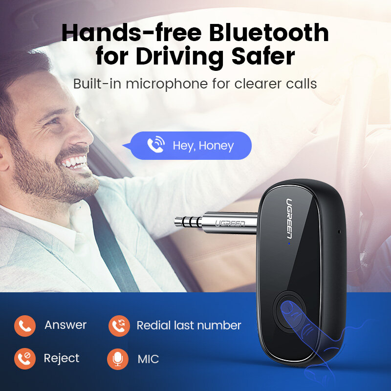 Ugreen-odbiornik Bluetooth 5.0 z aptX LL i wtyczką AUX 3,5mm, bezprzewodowy adapter do samochodu, komputera, słuchawki, transmiter