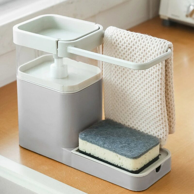 New Kitchen Dishwashing Liquid Press Outlet Box Drain Storage Box Dish Towel Hanger  Kitchen Soap Dispenser with Sponge Holder