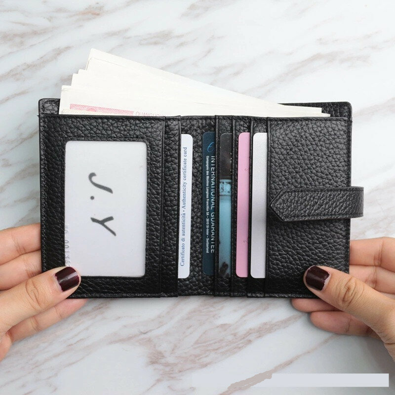 Genuine Leather Women Luxury Lychee Pattern Wallets Long Brand Zipper Coin Purses Female Solid Colors Hasp Thin Clutch Phone Bag
