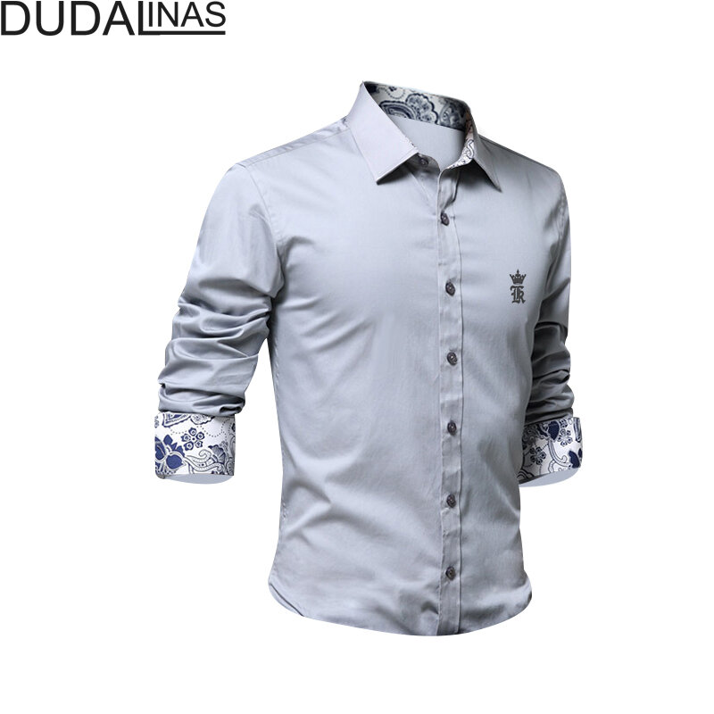Dudalinas – chemise à manches longues pour homme, vêtements de marque, coupe cintrée, couleur unie