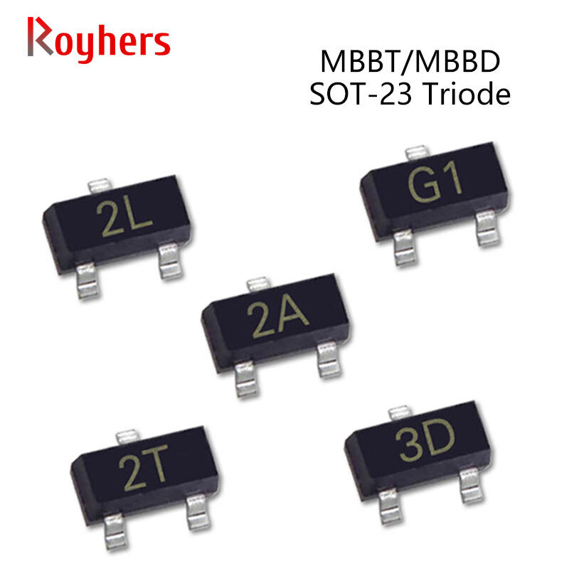 Силовой транзистор SMD NPN MMBT4403 2T MMBT4401 2X MMBT9012 2T1 MMBT2222A 1P MMBT3904 1AM MMBT3906 2A IC SOT-23, 50 шт.