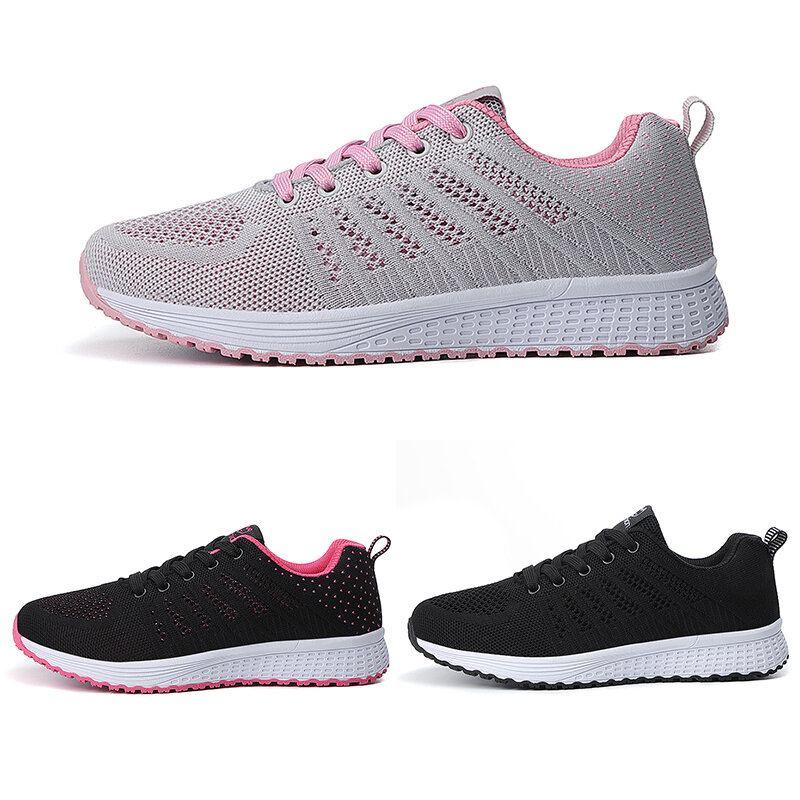 STS Women's Casual Flats Shoes Fashion Mesh Hiking Walking Sneakers Breathable Light Ladies Outdoor Sports Footwear Lace-Up
